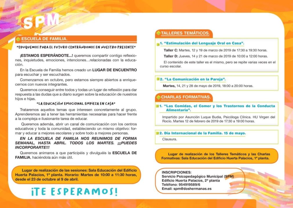 Oferta formativa para madres y padres en el comienzo de 2019