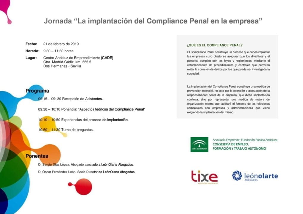 Tixe y Cade organizan jornada sobre la Compliance Penal