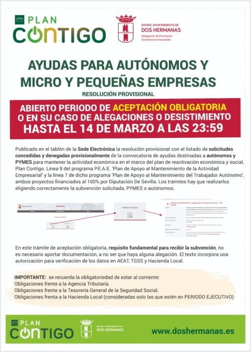 Trámite de aceptación obligatoria de las ayudas a pymes y autónomos
