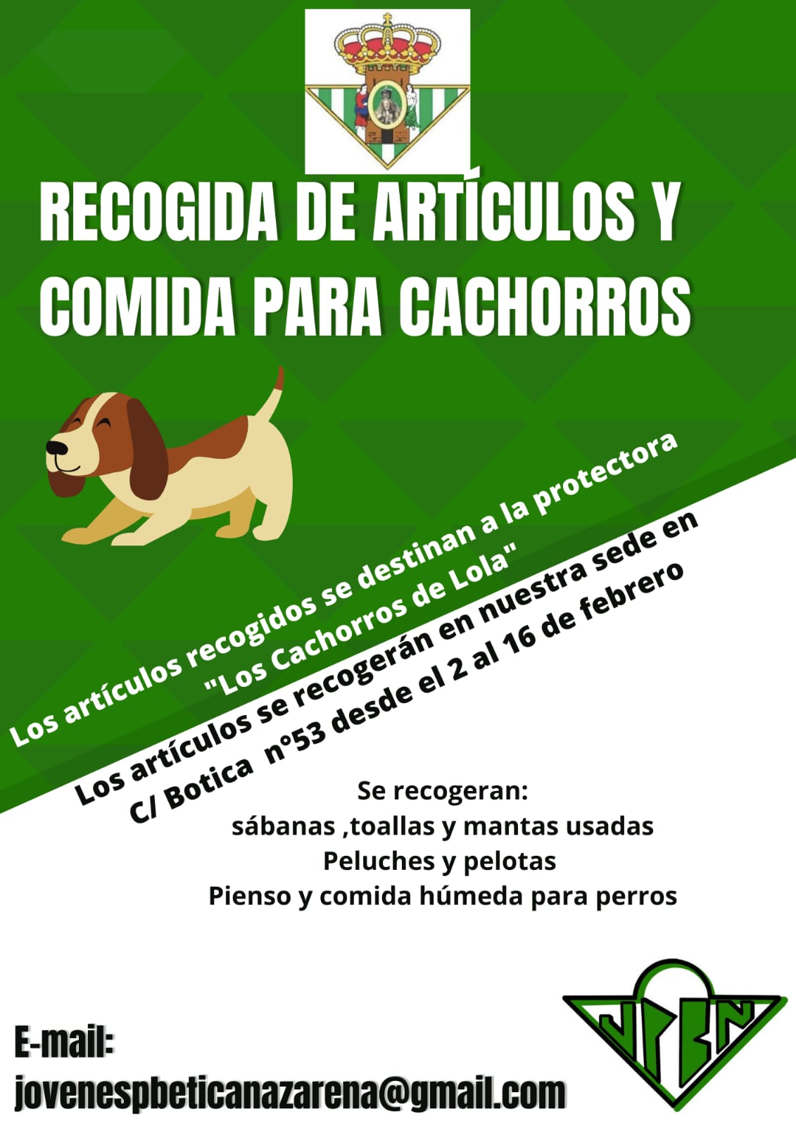 Recogida de artículos y comida para perros en la Peña Bética Nazarena