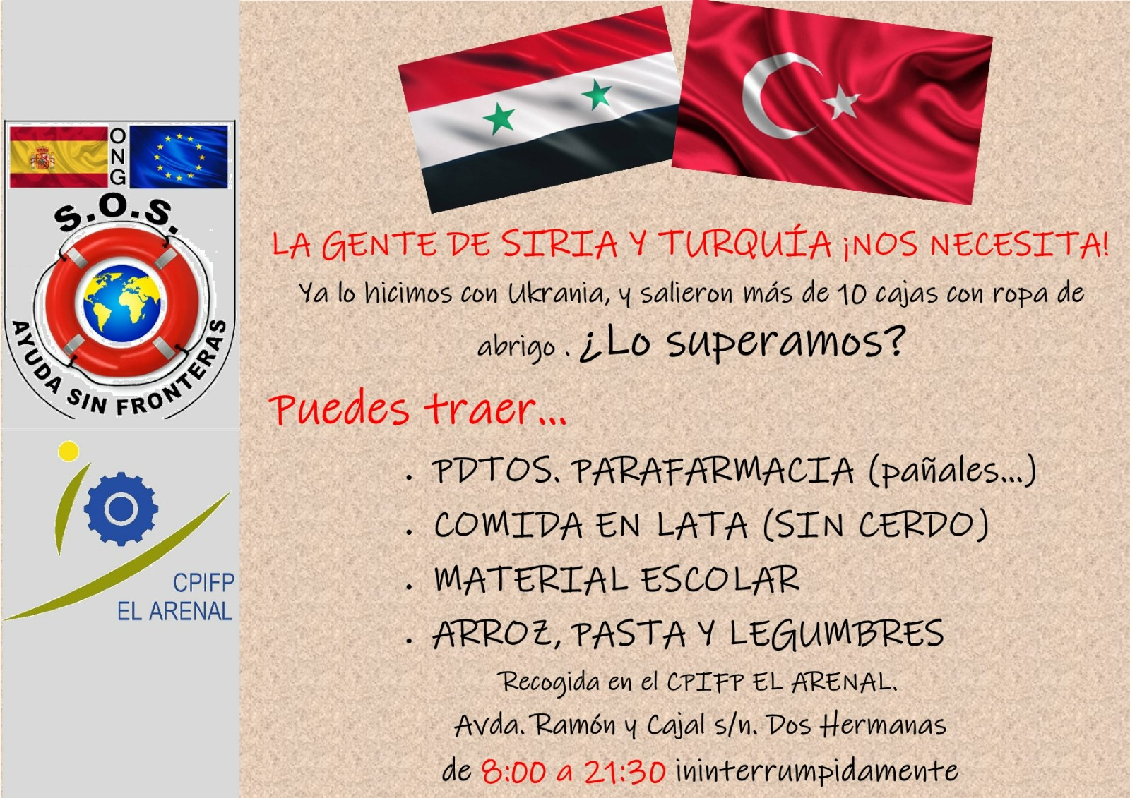 Campaña solidaria por el terremoto de Siria y Turquía