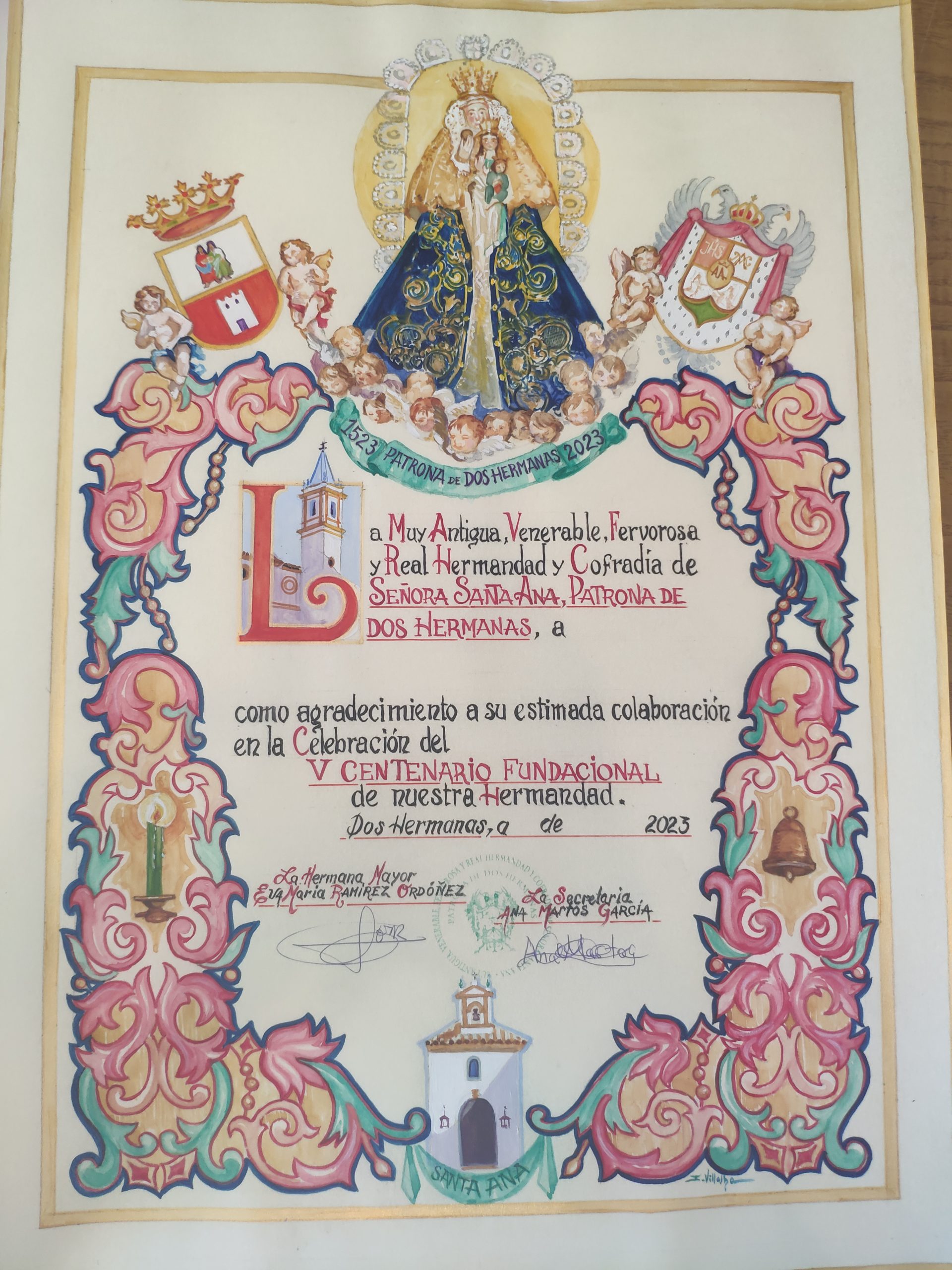 El pergamino del V Centenario de Santa Ana por Isidoro Villalba