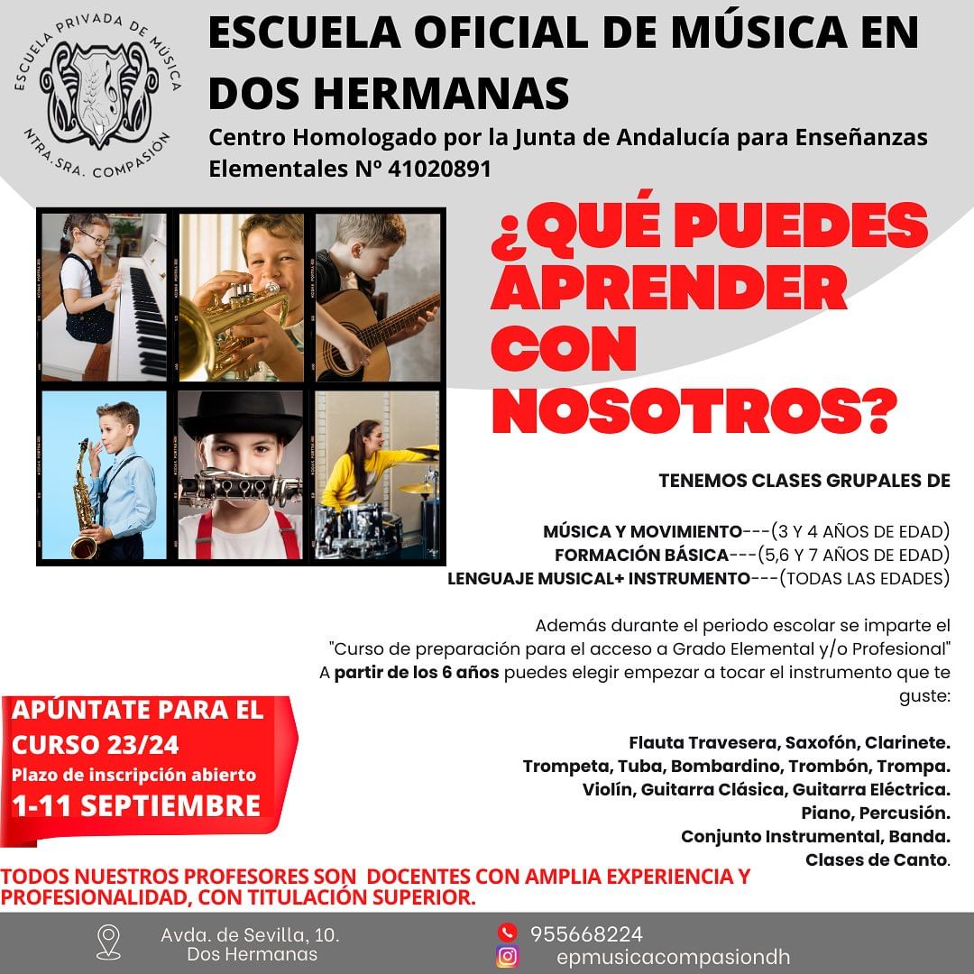 Nuevo plazo de inscripción de la Escuela de Música de la Compasión