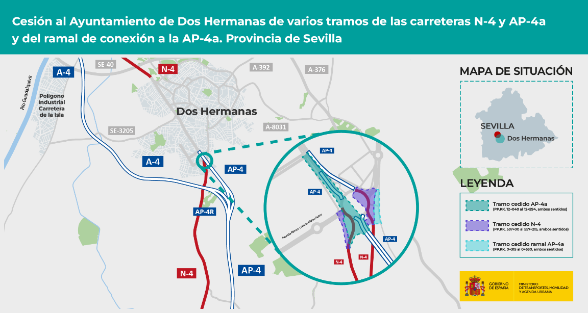 Varios tramos de la N-IV y la AP-4A son cedidos al Ayuntamiento