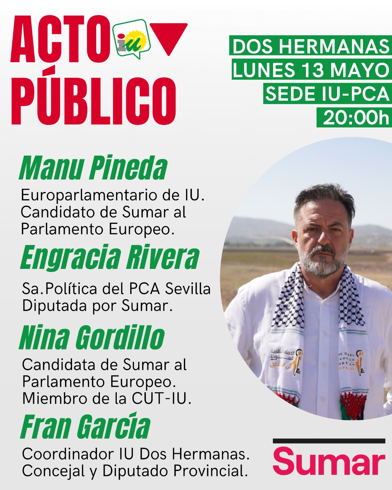 El candidato de Sumar al Parlamento Europeo en un acto público