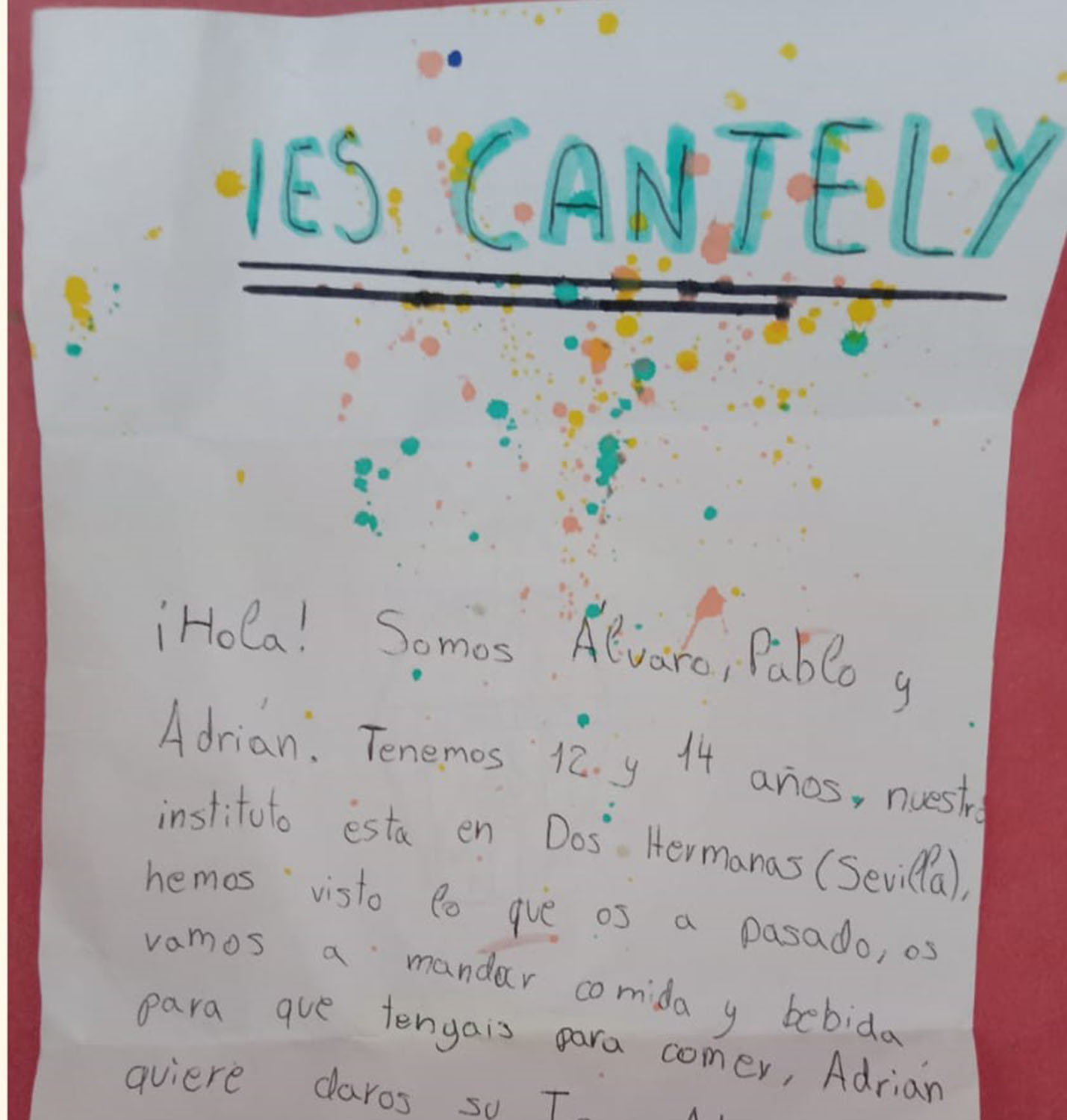 La ayuda y las cartas del IES Cantaly emocionan en Valencia