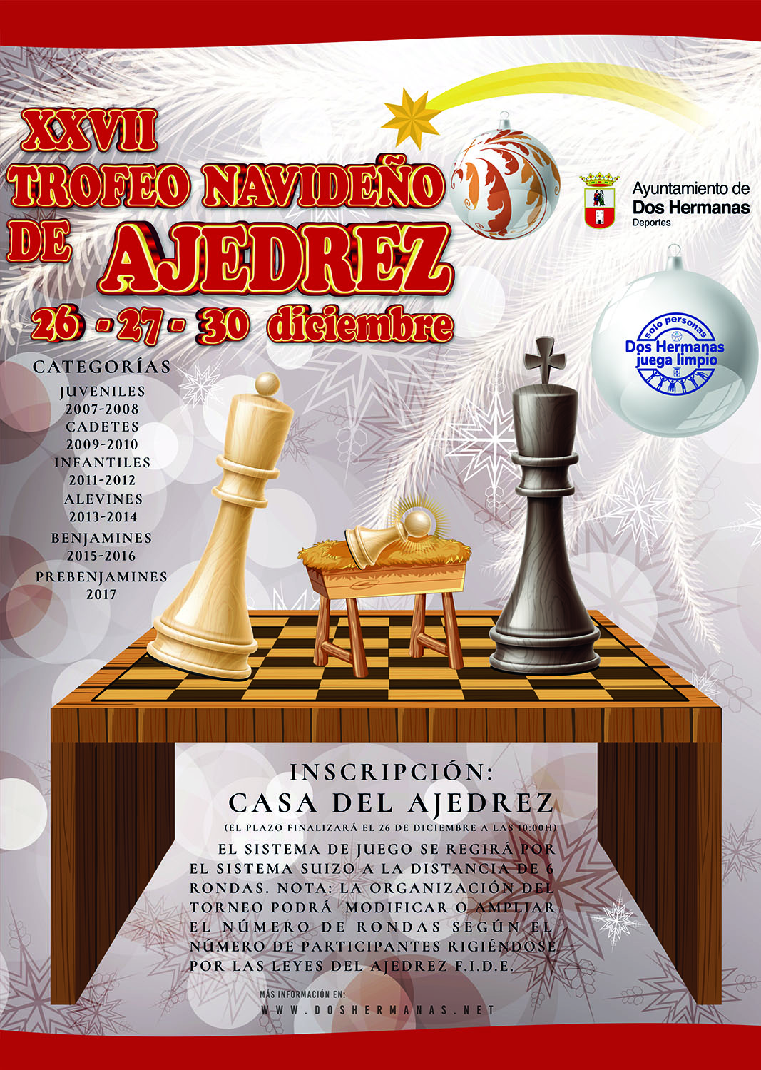 El XXVII Torneo Navideño de Ajedrez se jugará en tres jornadas