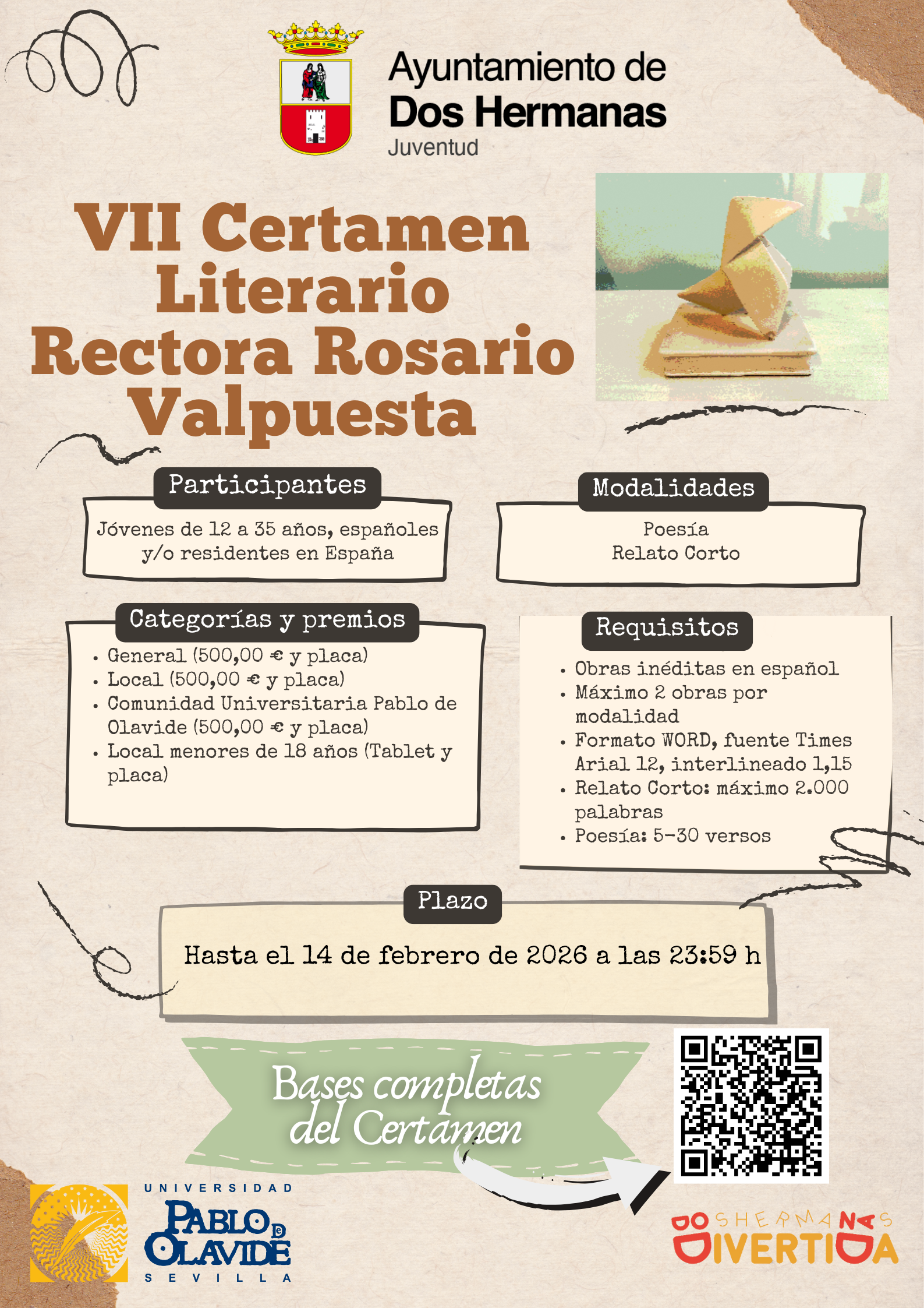 El VII Certamen Literario Rectora Rosario Valpuesta abre la convocatoria