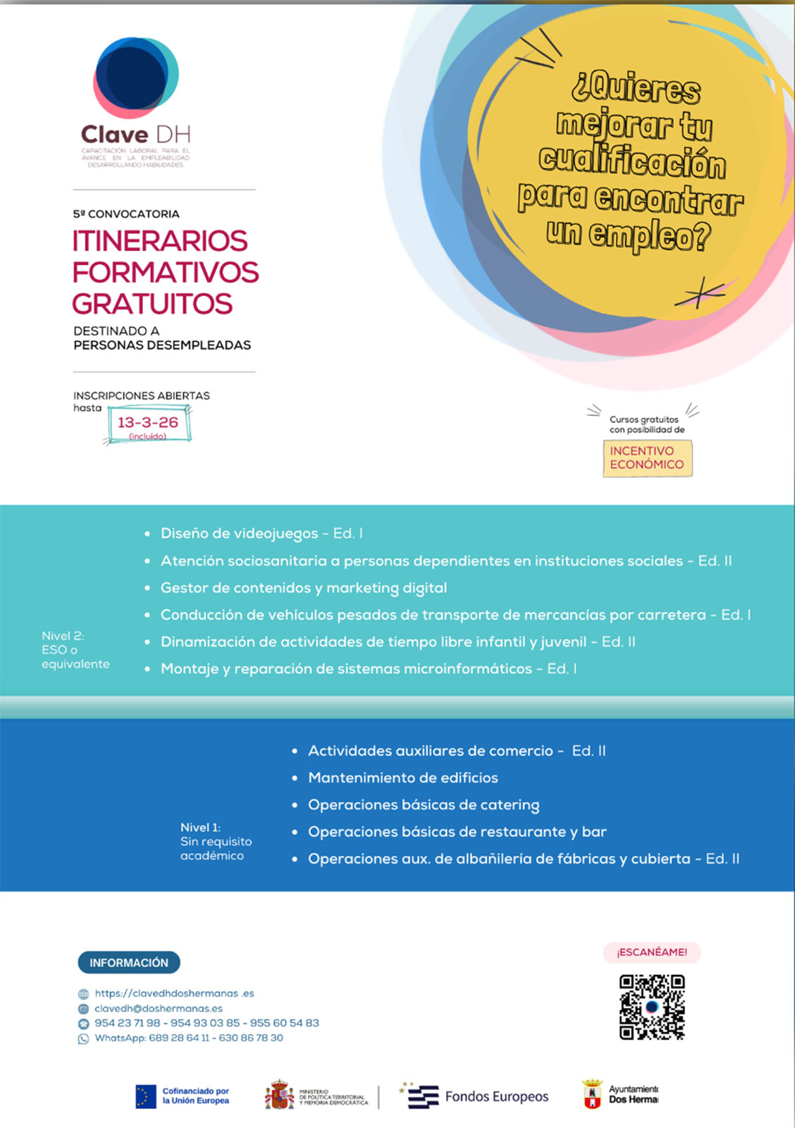 Quinta convocatoria de itinerarios formativos gratuitos